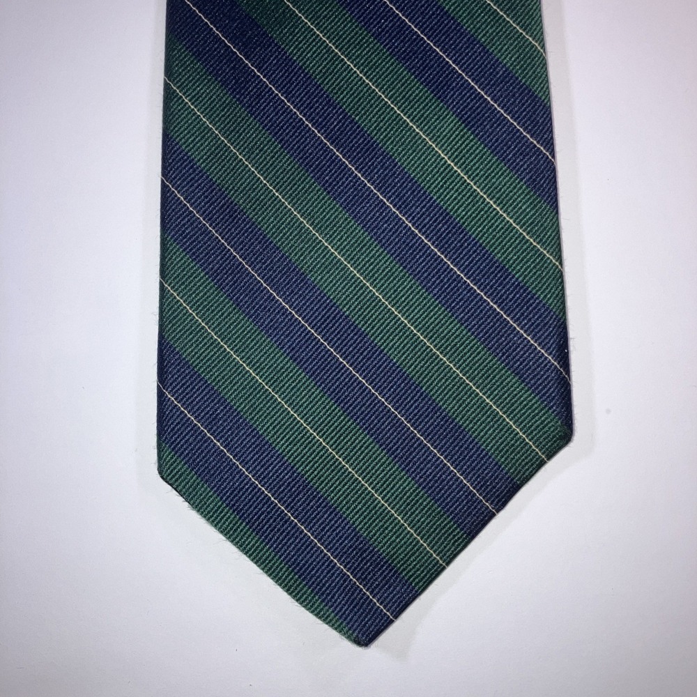 Robert Talbott Silk Tie Navy Blue Green Repp Stripe USA Designer Classic